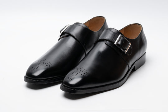 Medallion Single Monkstrap Leather Shoes - Black