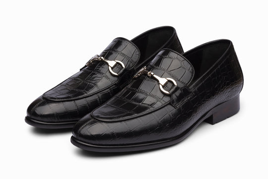 Crocodile Horsebit Loafers - Black