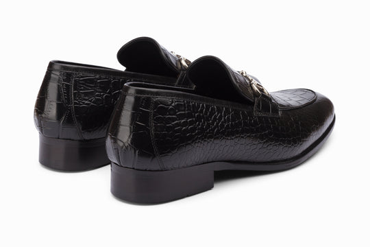 Crocodile Horsebit Loafers - Black