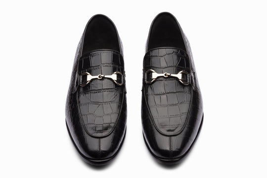 Crocodile Horsebit Loafers - Black