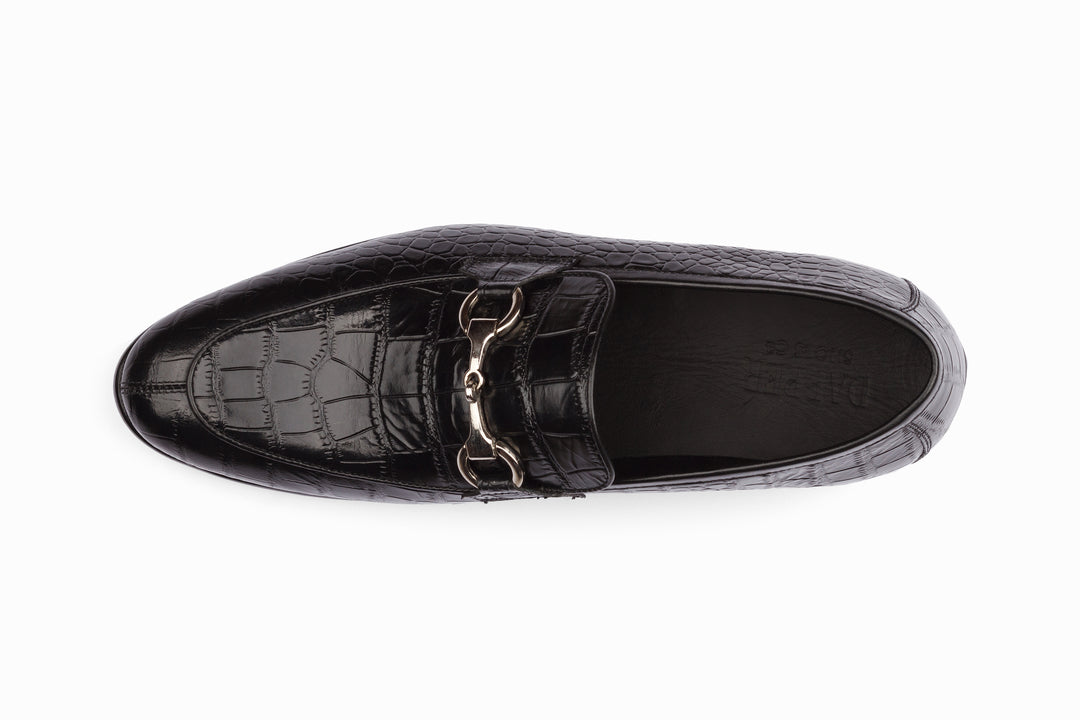 Crocodile Horsebit Loafers - Black