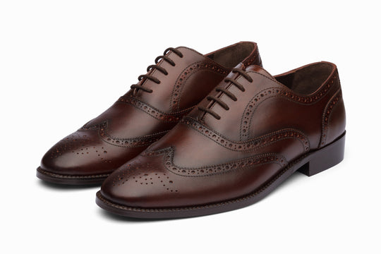 Full Brogue Wingtip Oxford in dark brown leather — front view — Dapper Shoes Co.