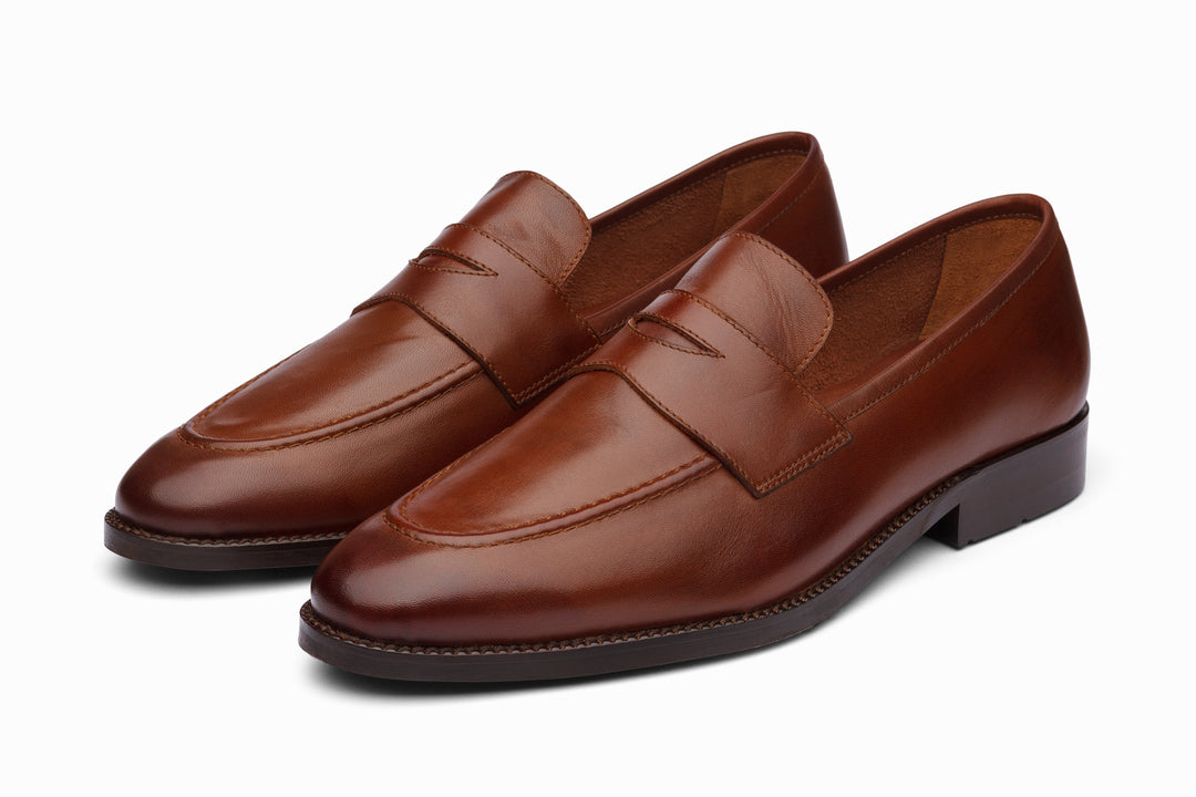 Soft Unlined Penny Loafer in brown leather — front view — Dapper Shoes Co.