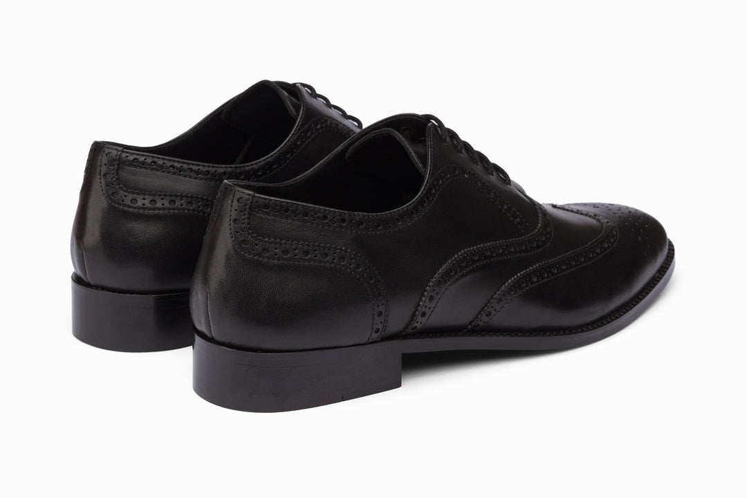 Full brogue wingtip Oxford black — three-quarter view — Dapper Shoes Co.