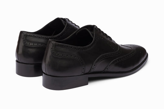 Full brogue wingtip Oxford black — three-quarter view — Dapper Shoes Co.
