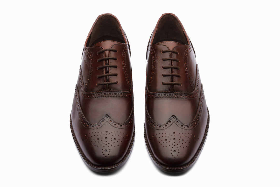 Dark brown brogue Oxford — broguing detail closeup — Dapper Shoes Co.