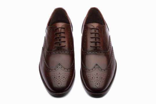Dark brown brogue Oxford — broguing detail closeup — Dapper Shoes Co.