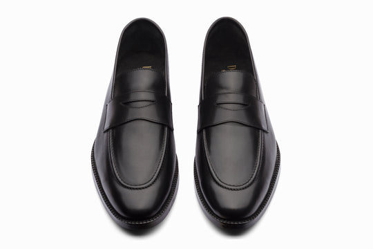 Black leather penny loafer — penny strap detail — Dapper Shoes Co.