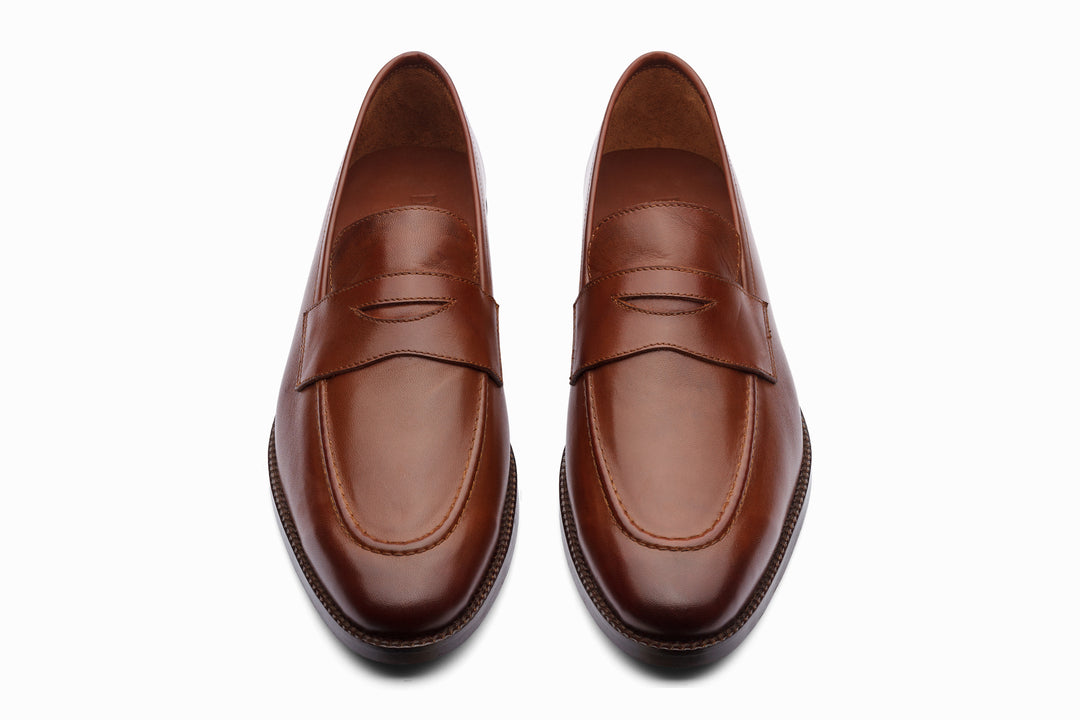 Brown leather penny loafer — penny strap detail — Dapper Shoes Co.
