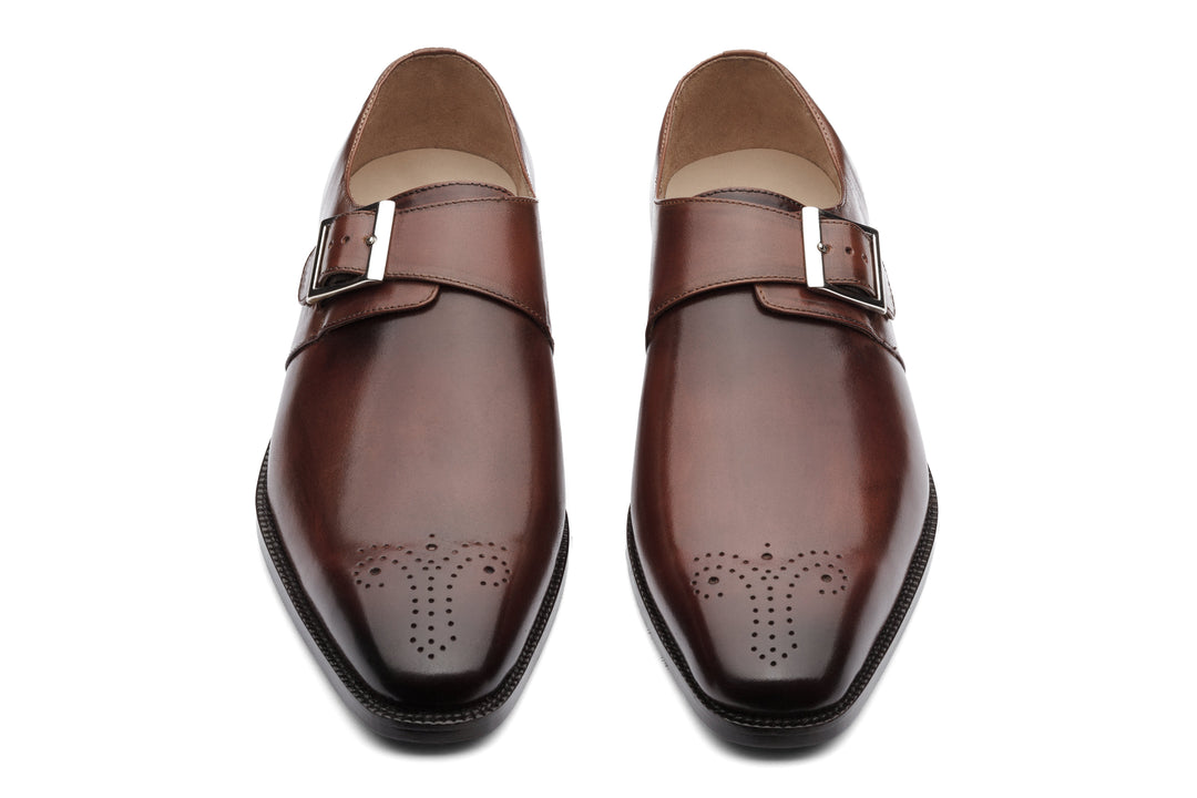 Brown leather monkstrap — side profile — handcrafted calfskin — Dapper Shoes Co.