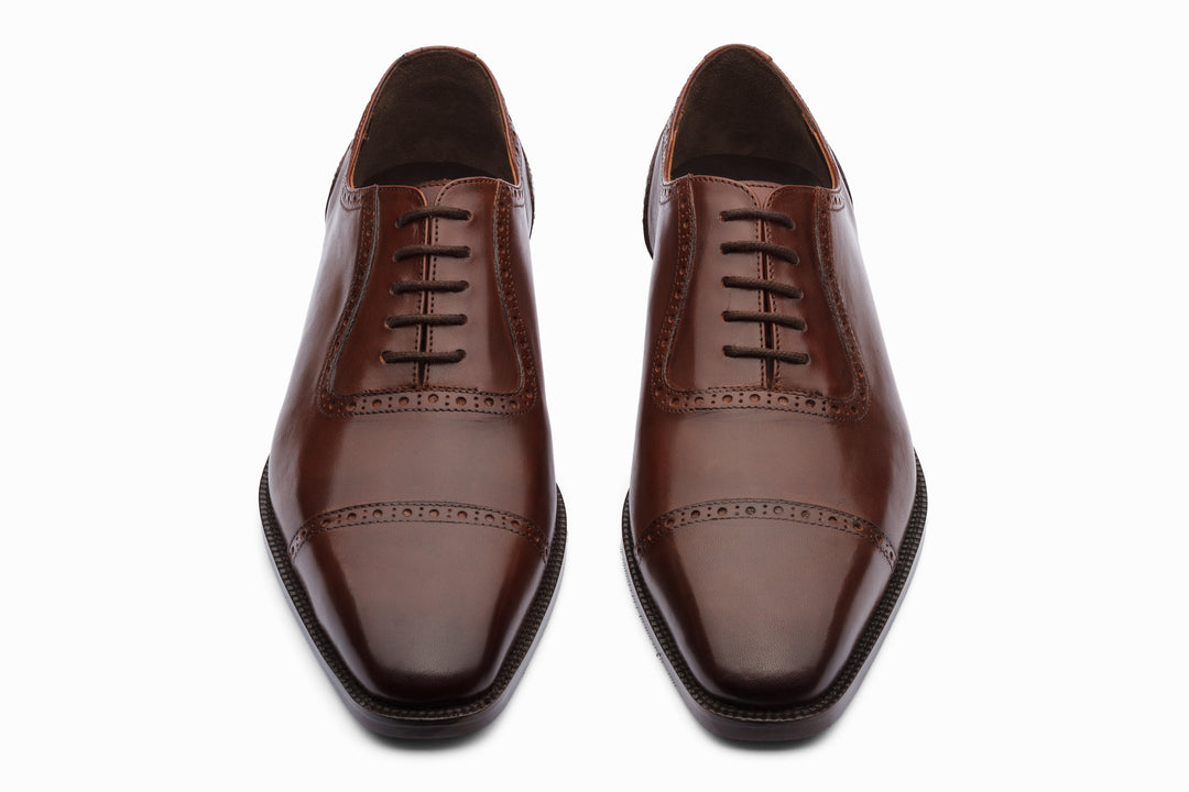 Brown Adelaide Oxford shoes — side profile — handcrafted calfskin leather