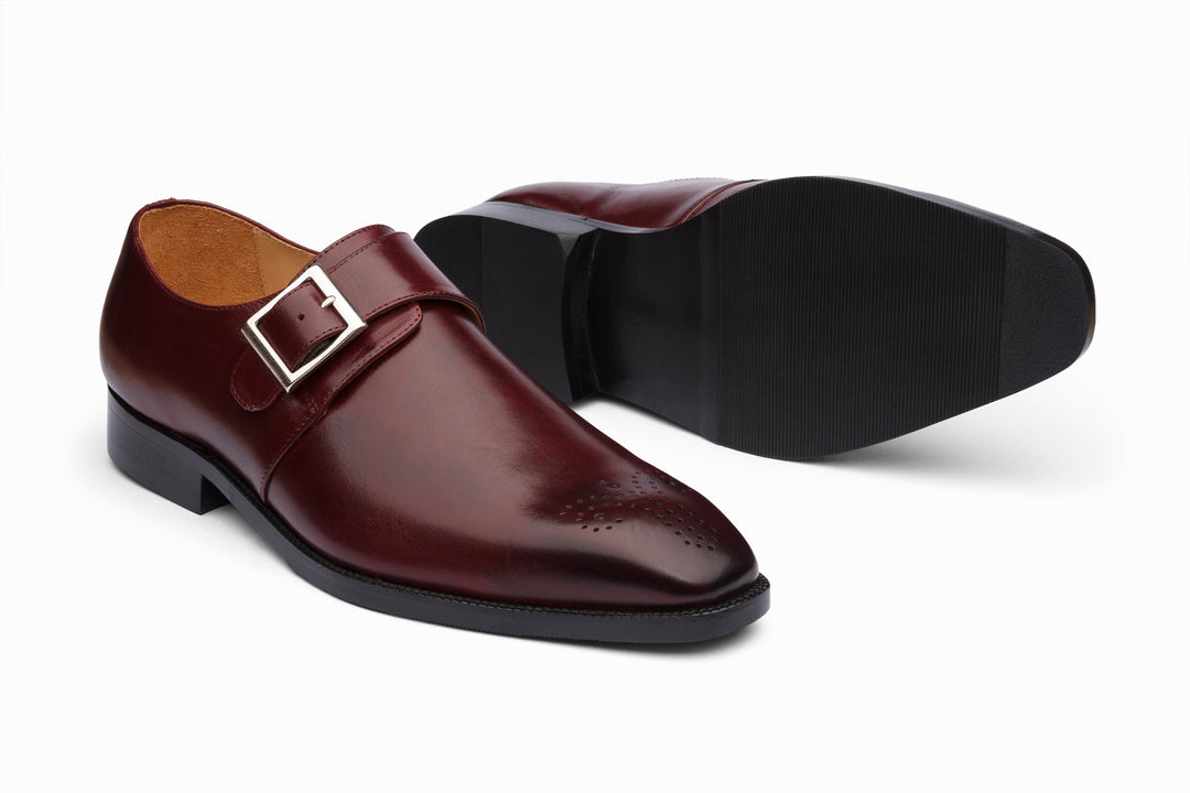 Medallion single monkstrap burgundy — buckle detail — Dapper Shoes Co.