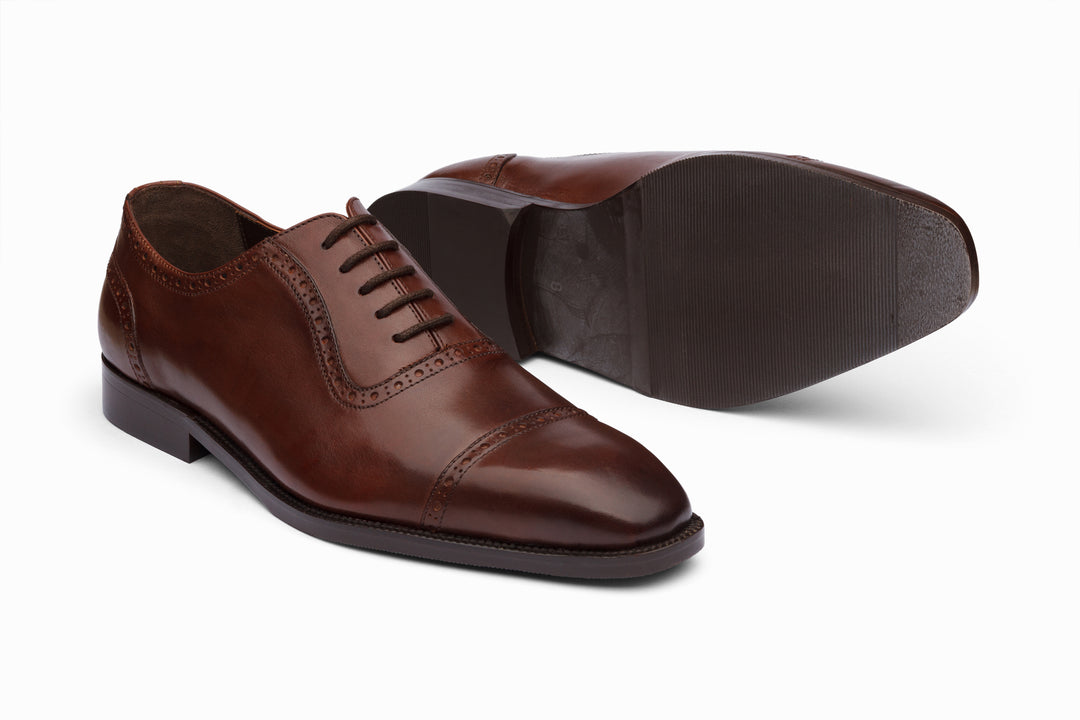 Brown leather Adelaide Oxford — perforations and toe detail — Dapper Shoes Co.