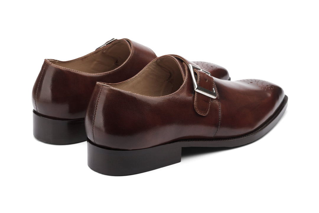 Brown medallion monkstrap — lifestyle worn on feet — Dapper Shoes Co.
