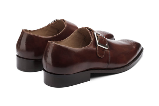 Brown medallion monkstrap — lifestyle worn on feet — Dapper Shoes Co.