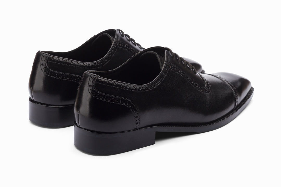 Black leather Adelaide Oxford — perforations detail — Dapper Shoes Co.