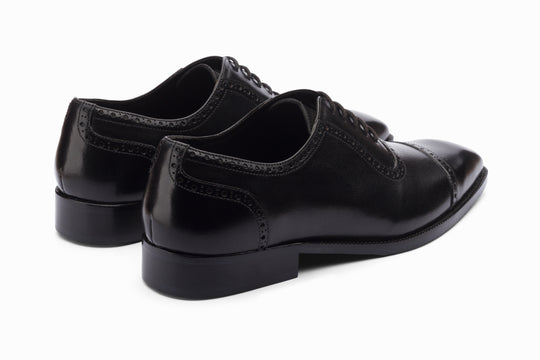 Black leather Adelaide Oxford — perforations detail — Dapper Shoes Co.