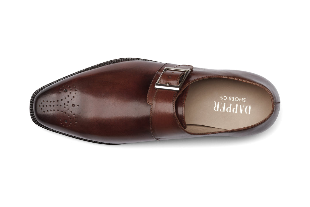 Medallion single monkstrap brown — buckle and toe detail — Dapper Shoes Co.