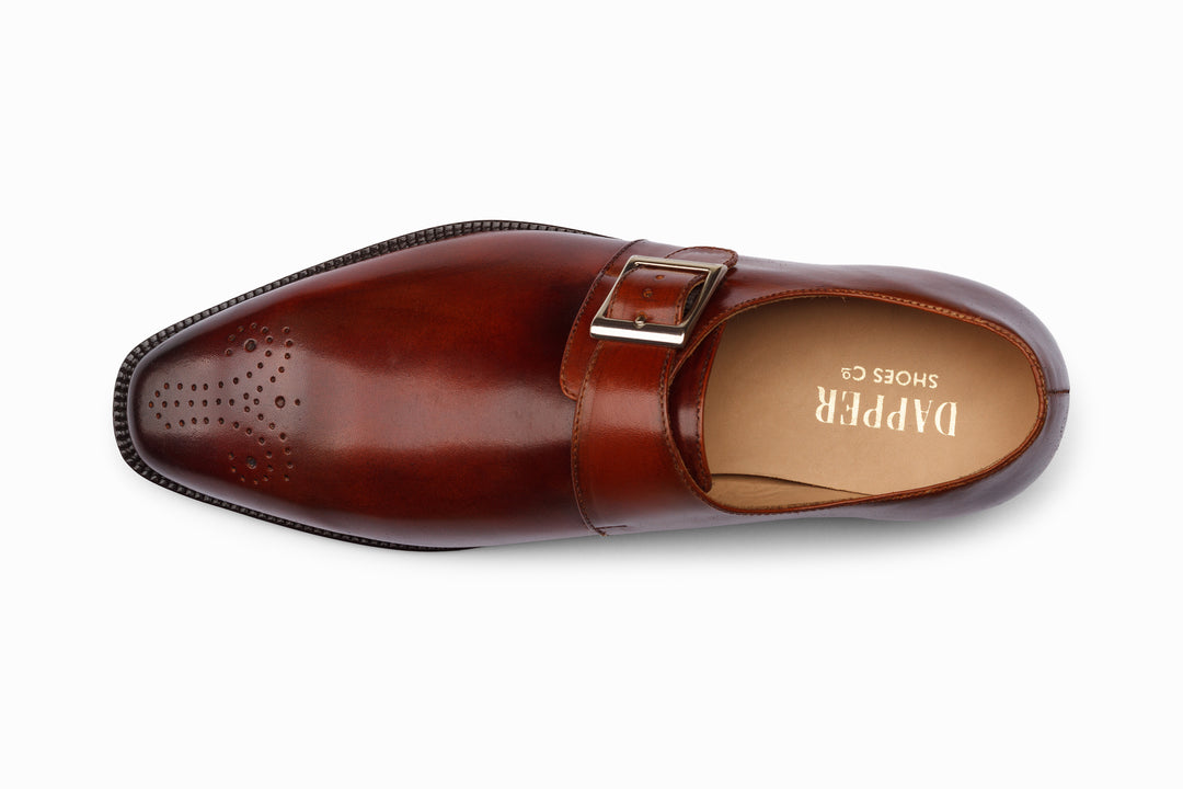 Medallion single monkstrap cognac — buckle and toe detail — Dapper Shoes Co.