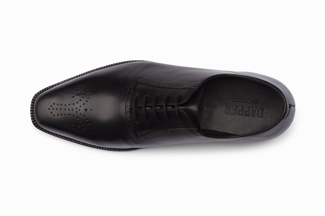 Black medallion Oxford — lifestyle worn on feet — Dapper Shoes Co.