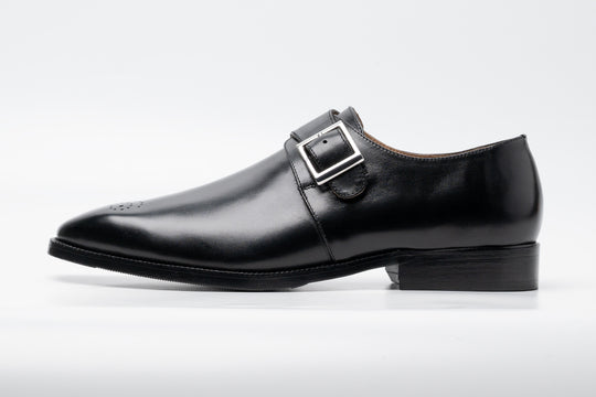 Medallion Single Monkstrap Leather Shoes - Black