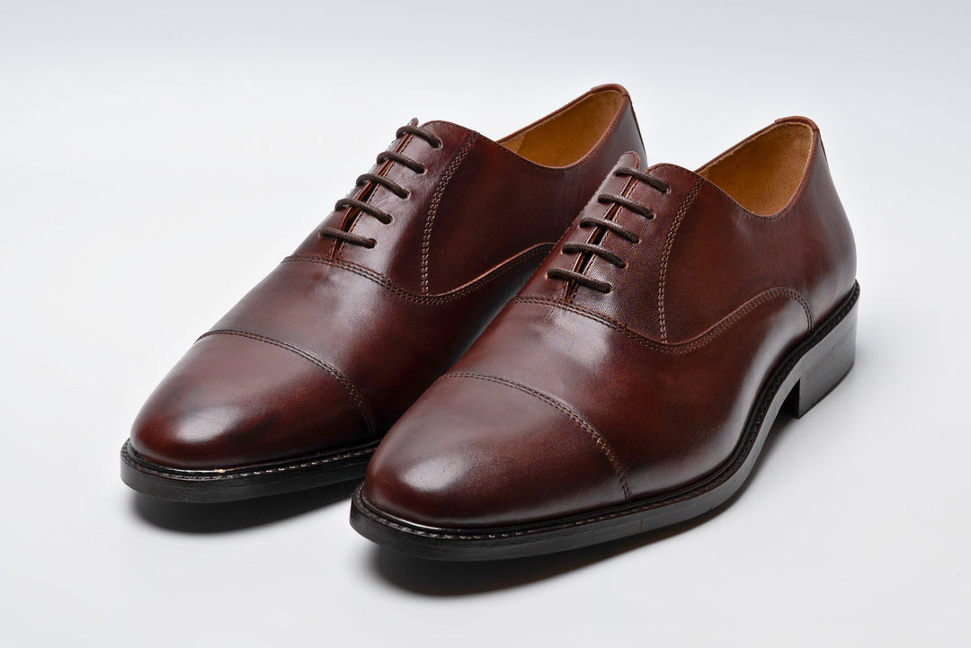 Cap Toe Oxford in brown full-grain leather — front view — Dapper Shoes Co.