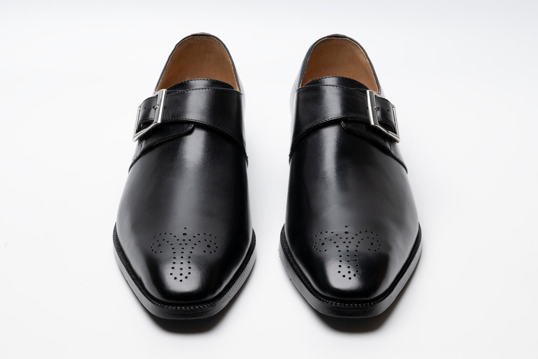 Medallion Single Monkstrap Leather Shoes - Black