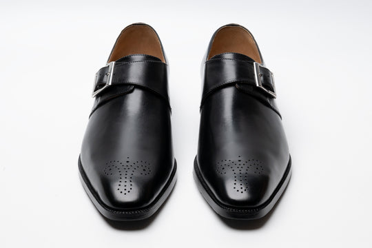 Medallion Single Monkstrap Leather Shoes - Black