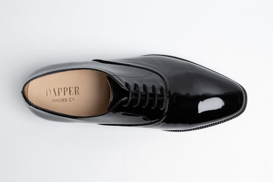 Plain Toe Oxford in Patent Black leather - sole and heel detail