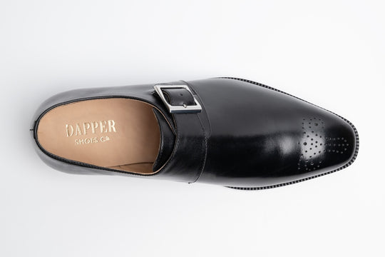 Medallion Single Monkstrap Leather Shoes - Black