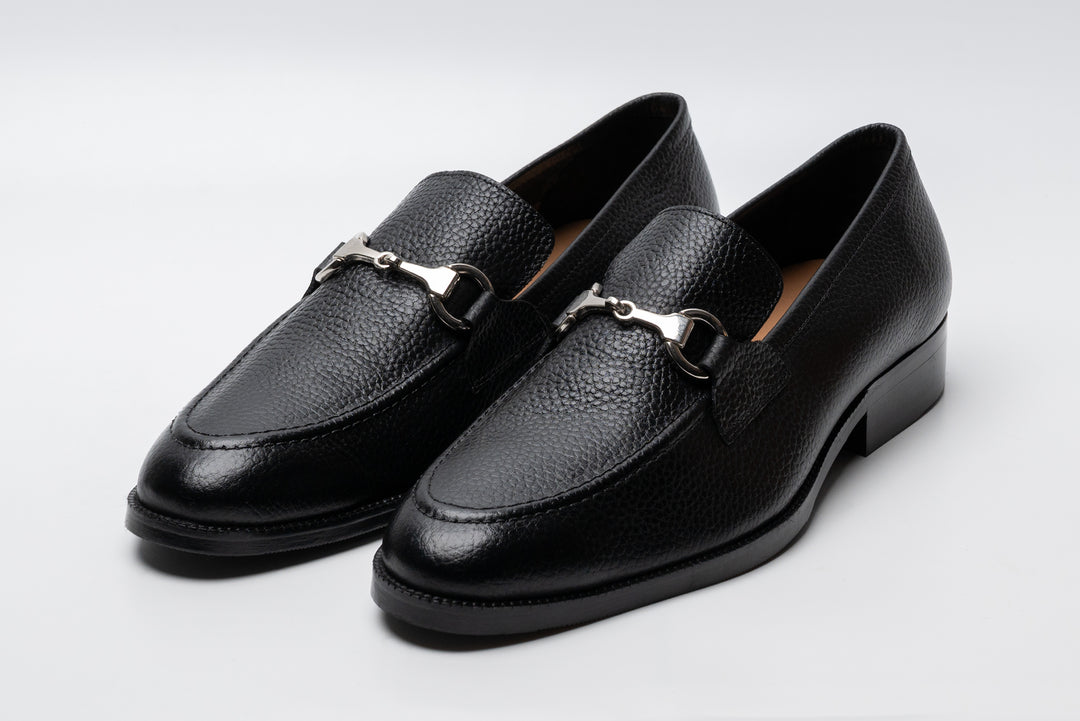 Unlined Milled Leather Horsebit Loafers in black — front view — Dapper Shoes Co.