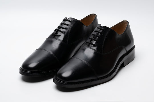 Cap Toe Oxford in black full-grain leather — front view — Dapper Shoes Co.