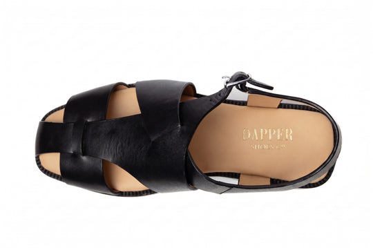 Abstract Sandal in Black leather - top view