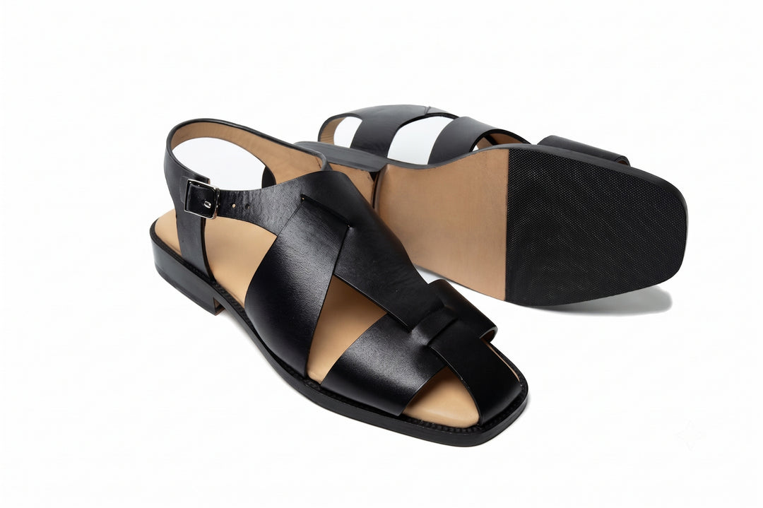 Abstract Sandal in Black leather - angled view