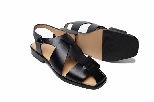 Abstract Sandal in Black leather - angled view