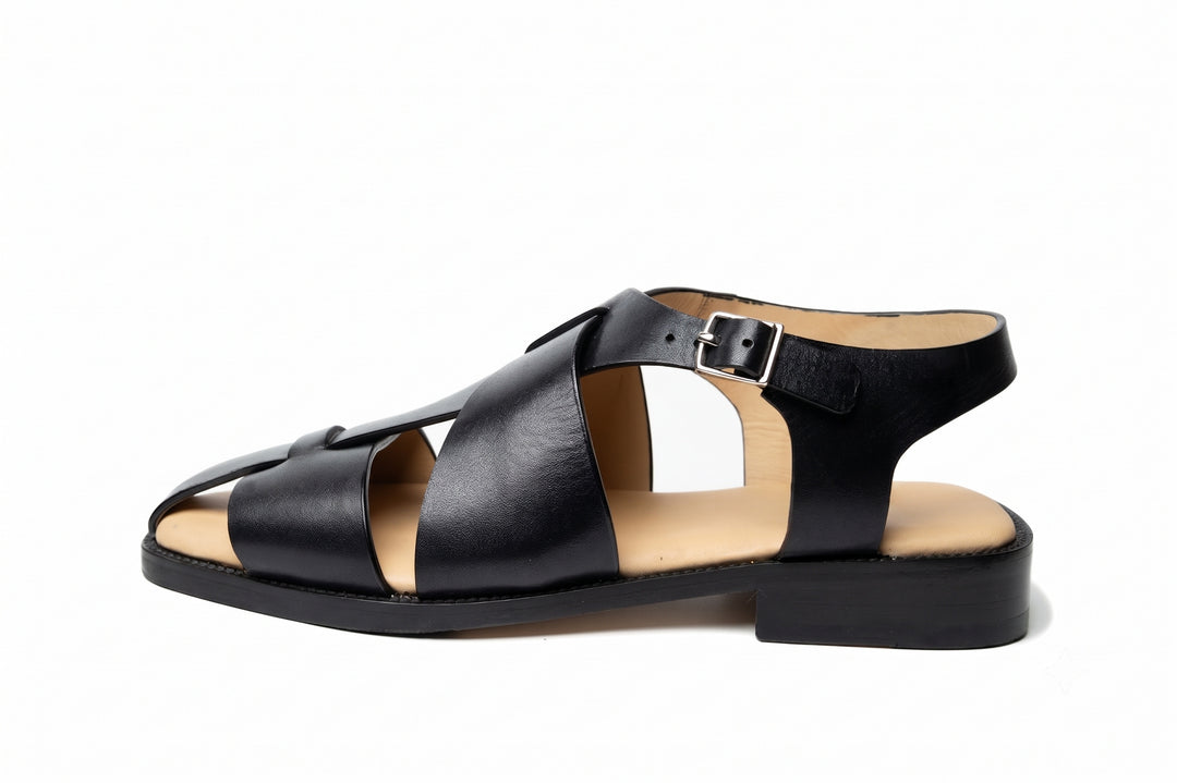 Abstract Sandal in Black leather - side view