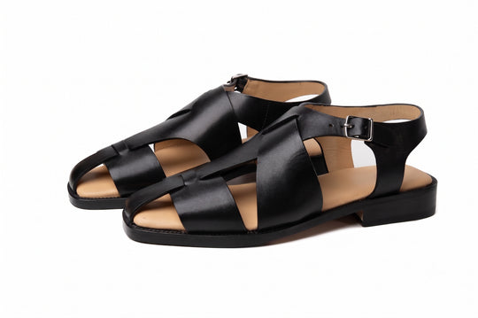 Abstract Sandal in Black leather - front view