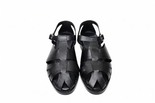 Fisherman Sandal in Black Hatch Grain leather - sole detail