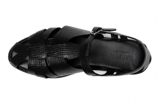 Fisherman Sandal in Black Hatch Grain leather - top view