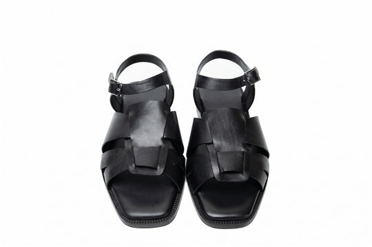 Open Toe Sandal in Black leather - sole detail
