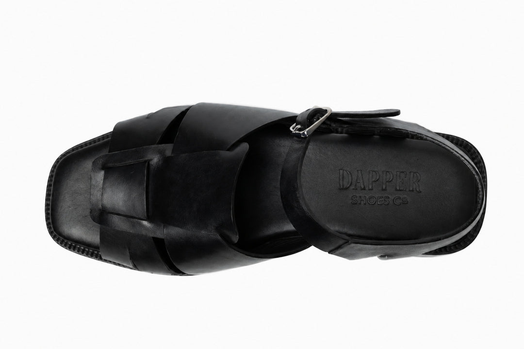 Open Toe Sandal in Black leather - angled view