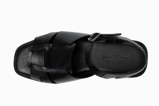 Open Toe Sandal in Black leather - angled view