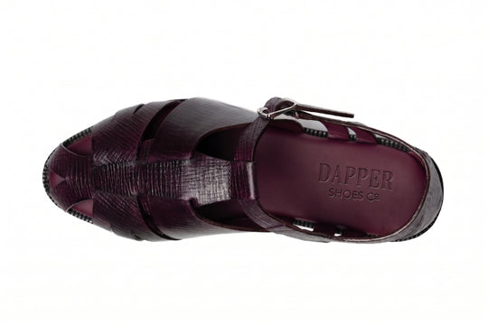 Fisherman Sandal in Burgundy Hatch Grain leather - top view