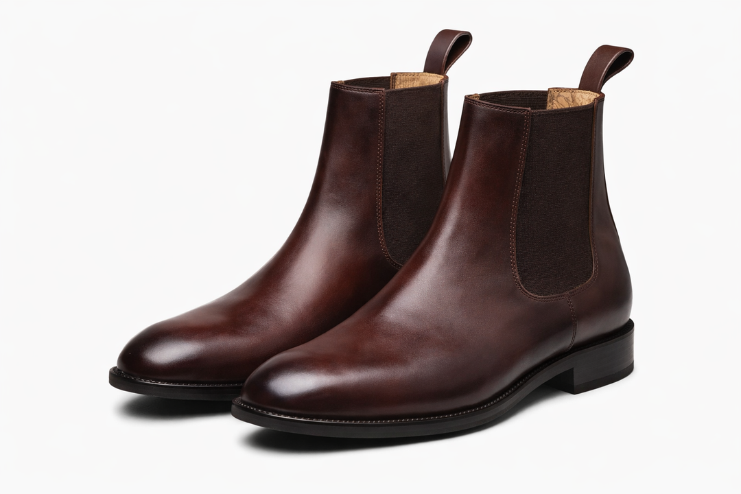 Chelsea Boots in brown patina leather — side view — Dapper Shoes Co.
