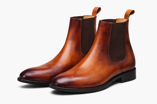 Chelsea Boots in tan patina leather — side view — Dapper Shoes Co.