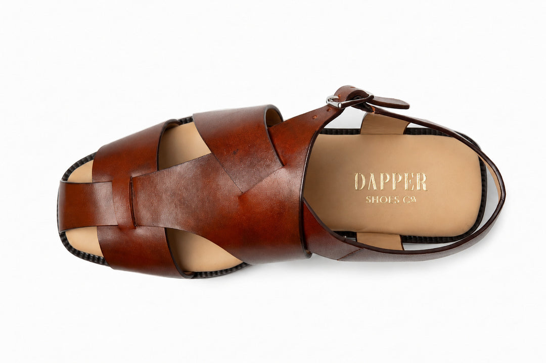 Abstract Sandal in Cognac leather - top view