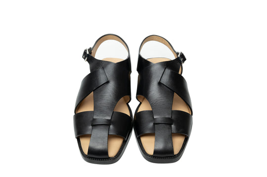 Abstract Sandal in Black leather - close-up of strap detail