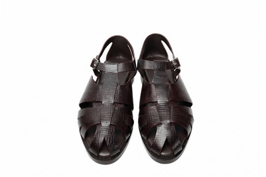 Fisherman Sandal in Dark Brown Hatch Grain leather - sole detail