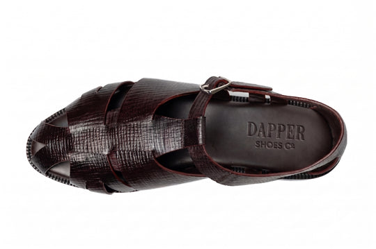 Fisherman Sandal in Dark Brown Hatch Grain leather - top view