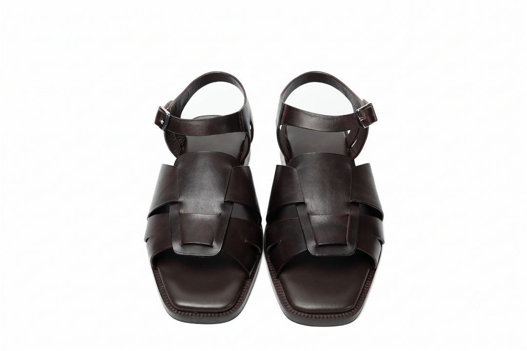 Open Toe Sandal in Dark Brown leather - sole detail